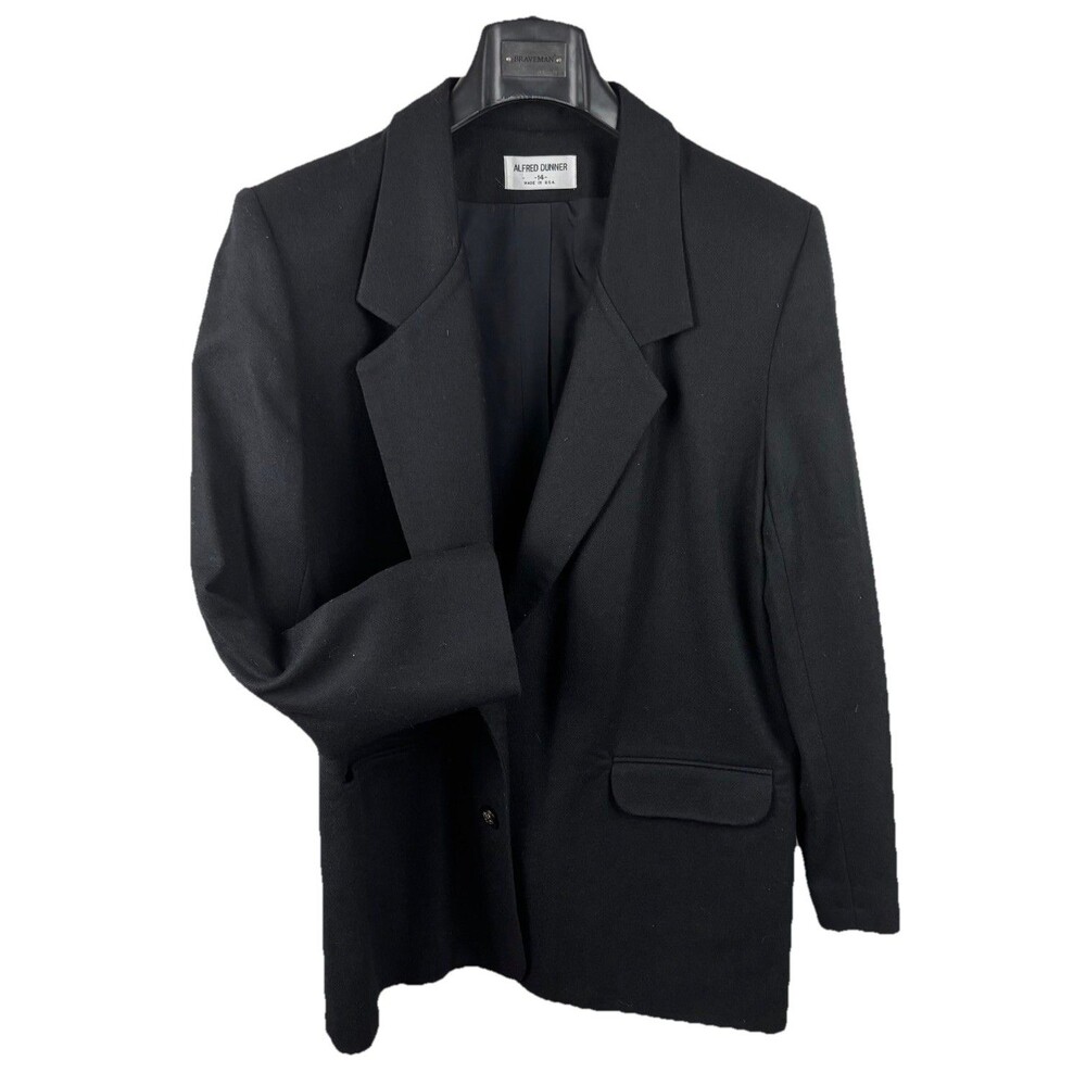 Vintage Alfred Dunner Women’s Blazer 14 Classic Black Preppy 100% Wool Office